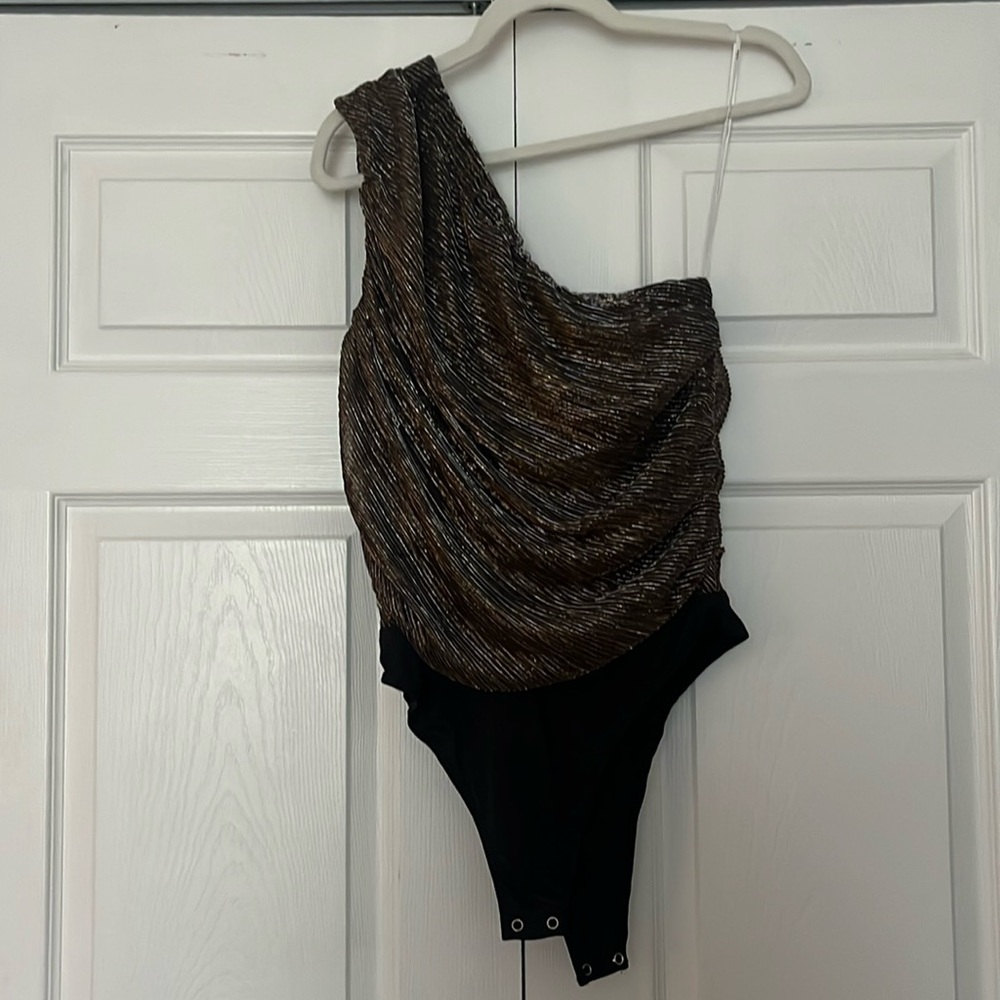 One shoulder metallic top
